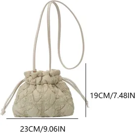 Small Puffer Bucket Bag Detachable Strap Drawstring Quilted Padding Crossbody Bag Soft Padding Handbag