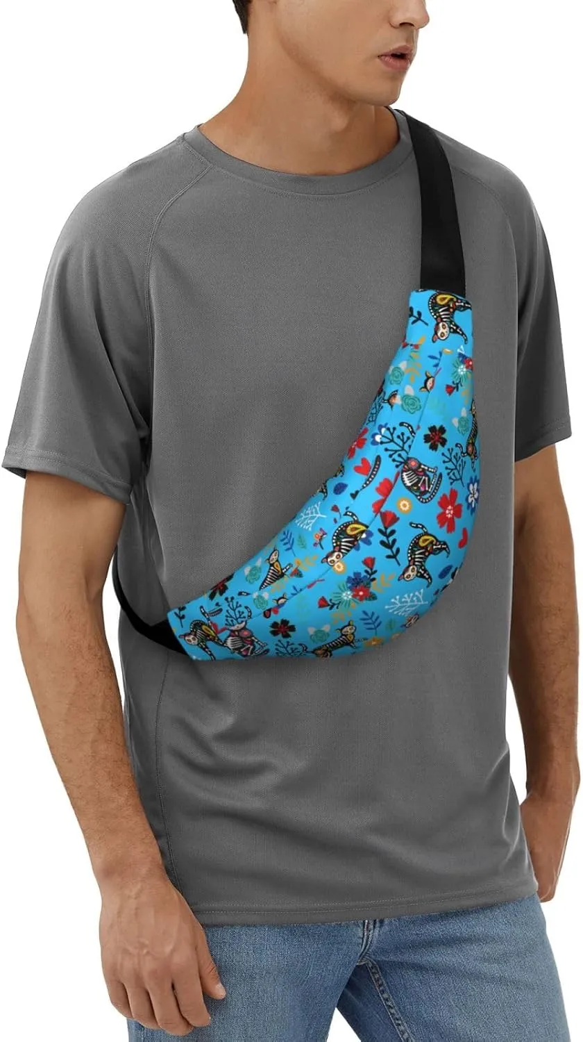 Sugar Skull Cat Flower Pattern Waist Bag Gifts Men Fanny Pack Adjustable Strap And Headphone Jack Hip Bum Bag