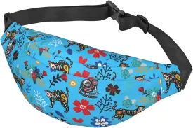 Sugar Skull Cat Flower Pattern Waist Bag Gifts Men Fanny Pack Adjustable Strap And Headphone Jack Hip Bum Bag
