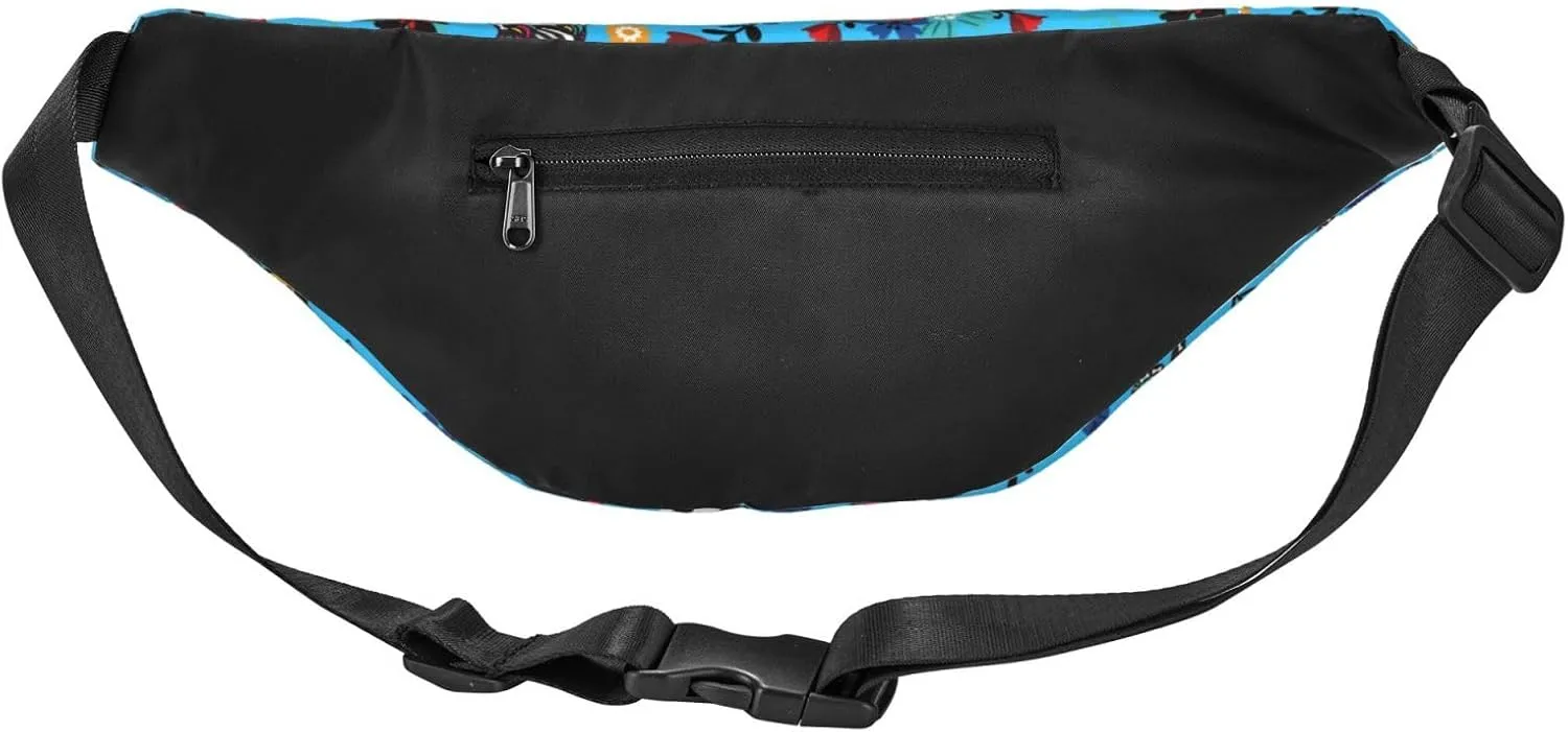 Sugar Skull Cat Flower Pattern Waist Bag Gifts Men Fanny Pack Adjustable Strap And Headphone Jack Hip Bum Bag