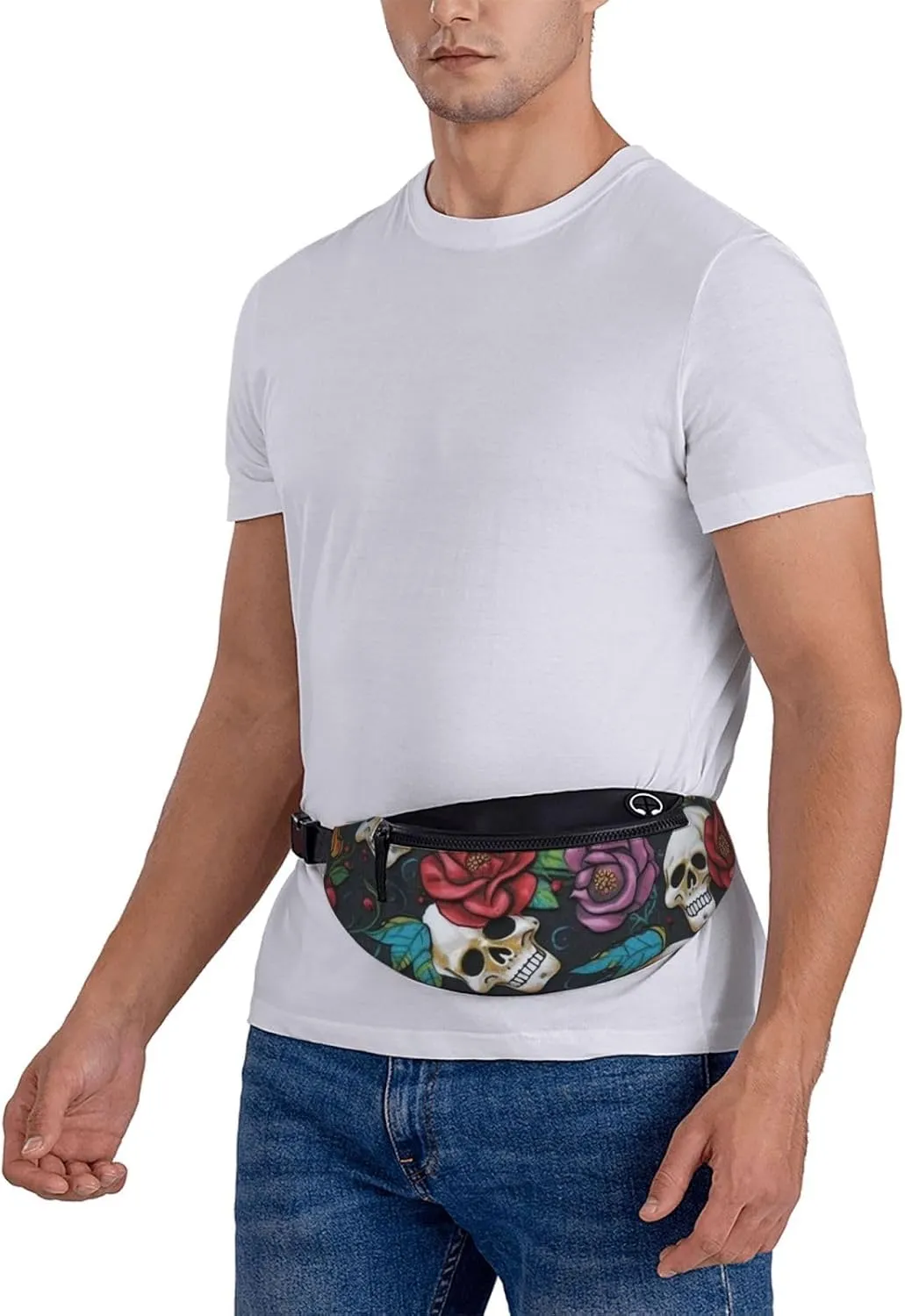 Sugar skull flowers Fanny Pack for Women Men Fashion Waist Pack Adjustable Belt Bag for Workout Running Travelling Casual Waist Bag