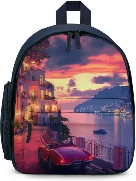 Sunset View Amalfi Coast Italy Mini Backpack Cute Shoulder Bag Lightweight Daypack for Travel Picnic Camping Blue-style