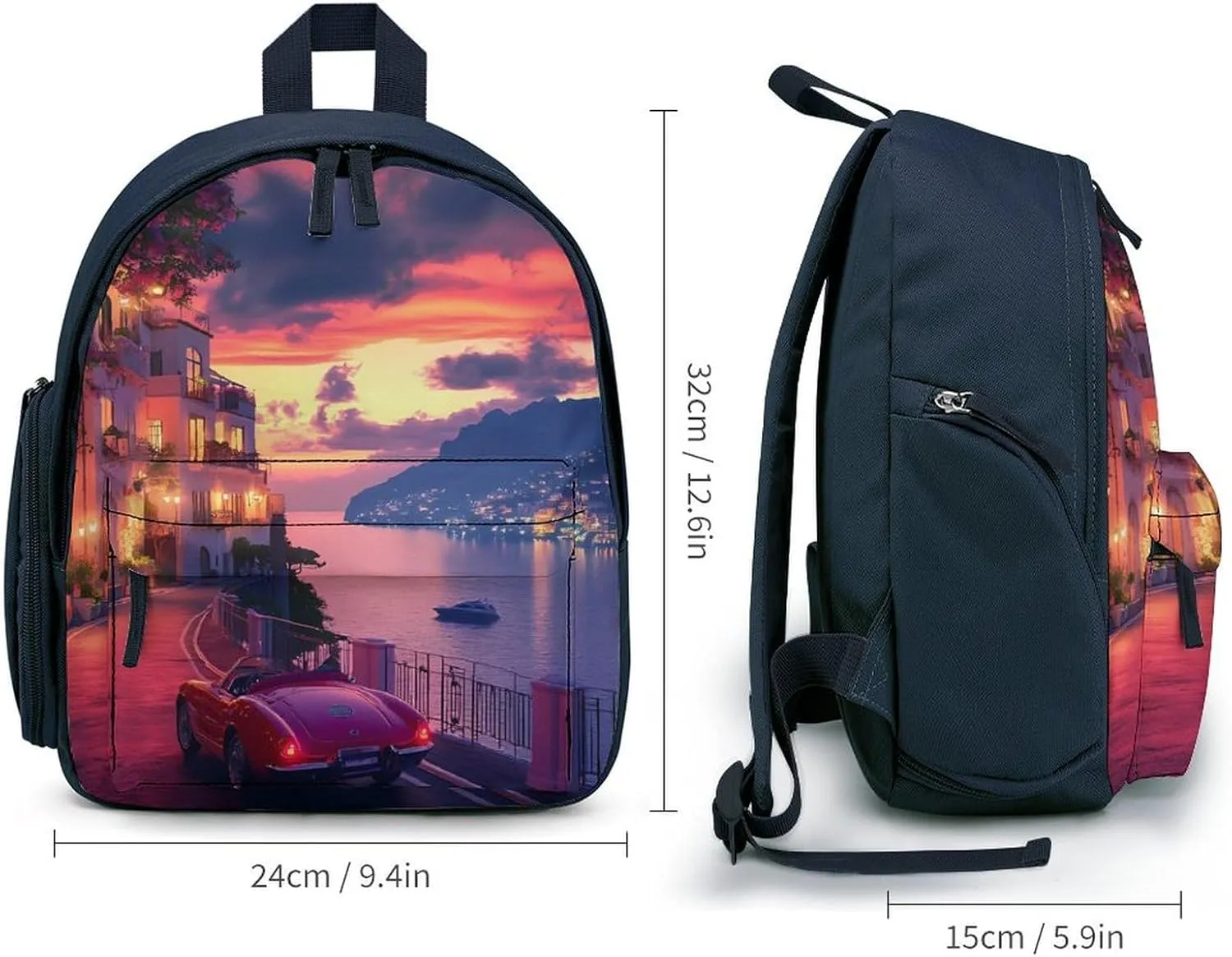 Sunset View Amalfi Coast Italy Mini Backpack Cute Shoulder Bag Lightweight Daypack for Travel Picnic Camping Blue-style