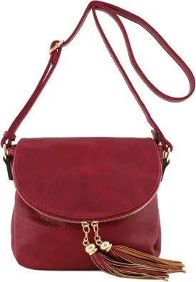 Tassel Accent Crossbody Bag with Flap Top (Red)