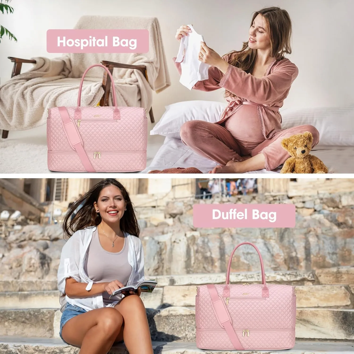 Travel Duffle Weekender Bags for Women - Carry on Bag with Shoe Compartmen Overnight Bag Hospital Bags for Labor and Delivery