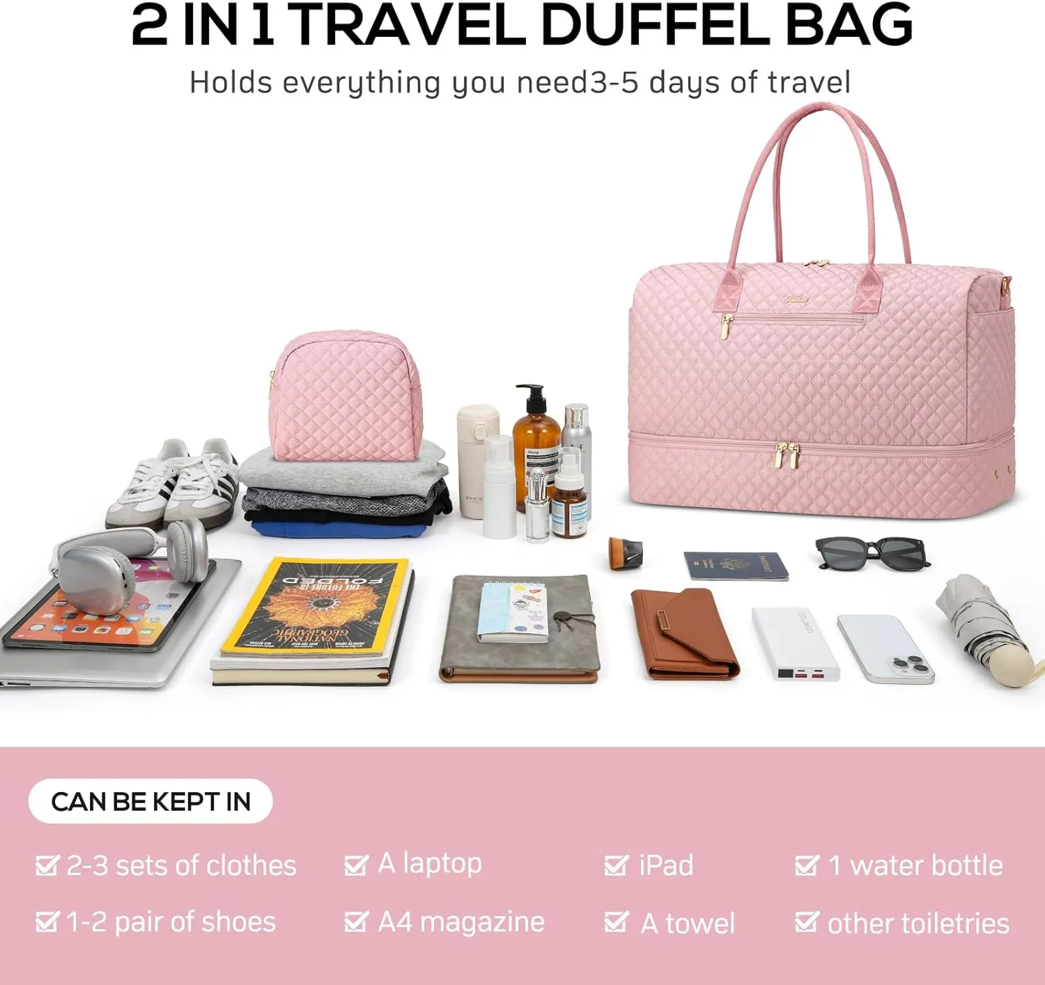 Travel Duffle Weekender Bags for Women - Carry on Bag with Shoe Compartmen Overnight Bag Hospital Bags for Labor and Delivery