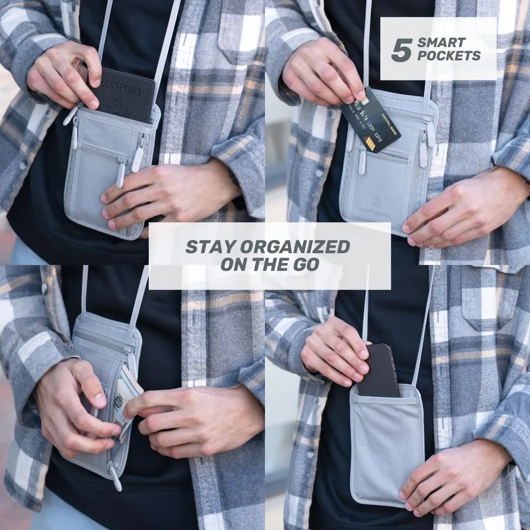 Travel Neck Wallet RFID Blocking  Hidden Passport Holder for Men & Women, Anti-Theft Travel Pouch with Adjustable Lanyard, Lightweight & Water Resistant