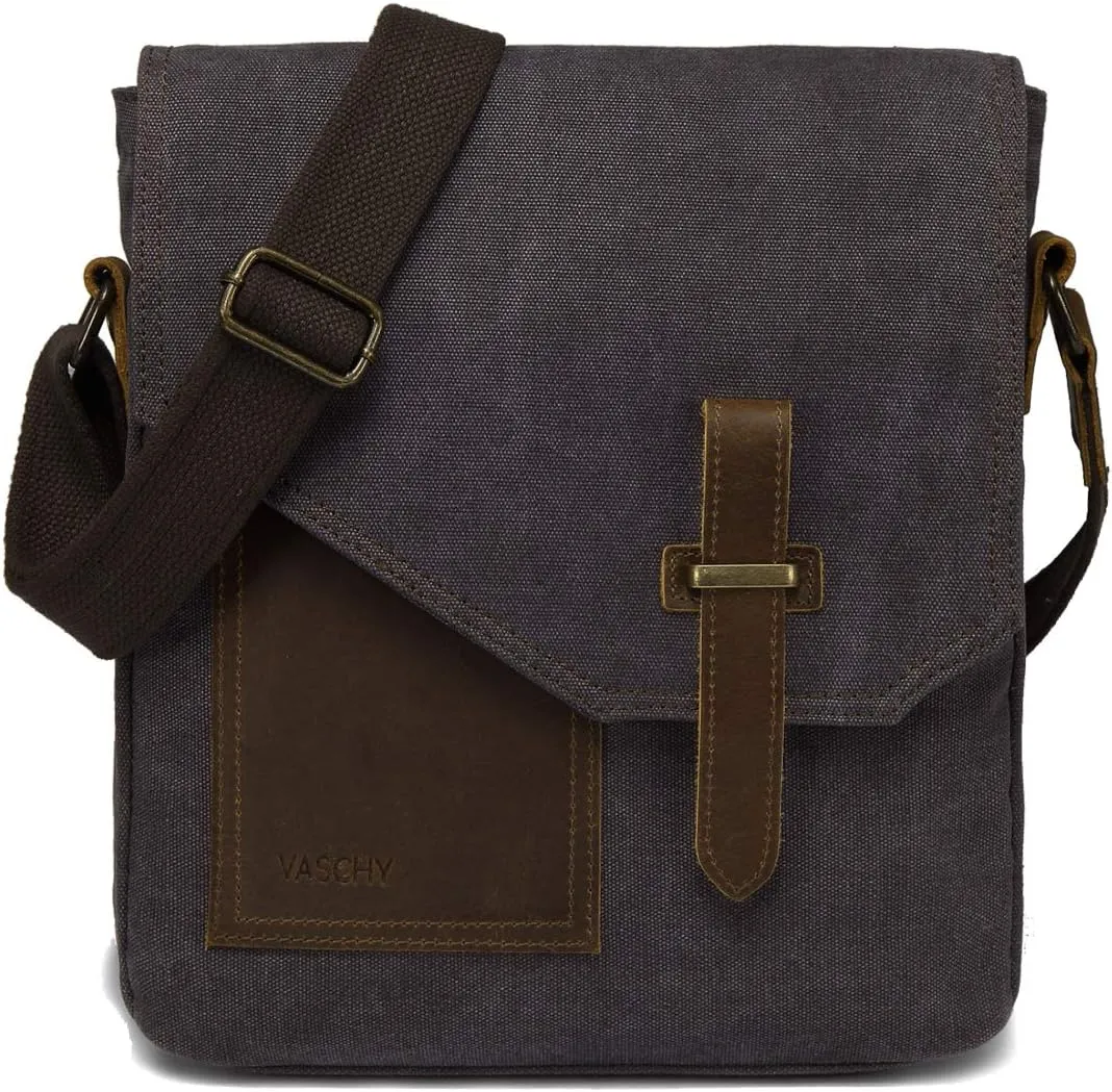 VASCHY Small Messenger Bag, Vintage Canvas Leather Lightweight Crossbody Bag