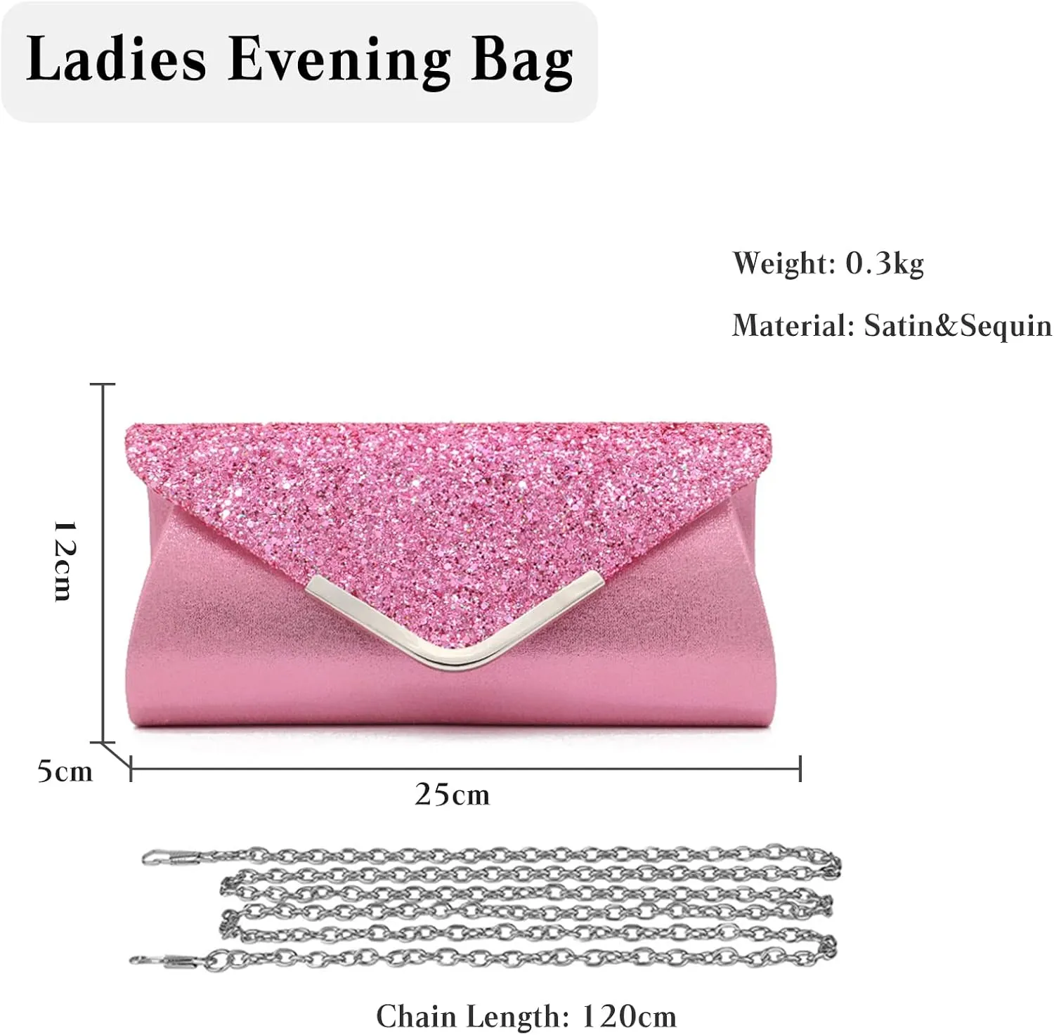 Women Envelope Clutch Bag Sequins Evening Bag Shiny Handbag with Detachable Chain Bridal Wedding Purse