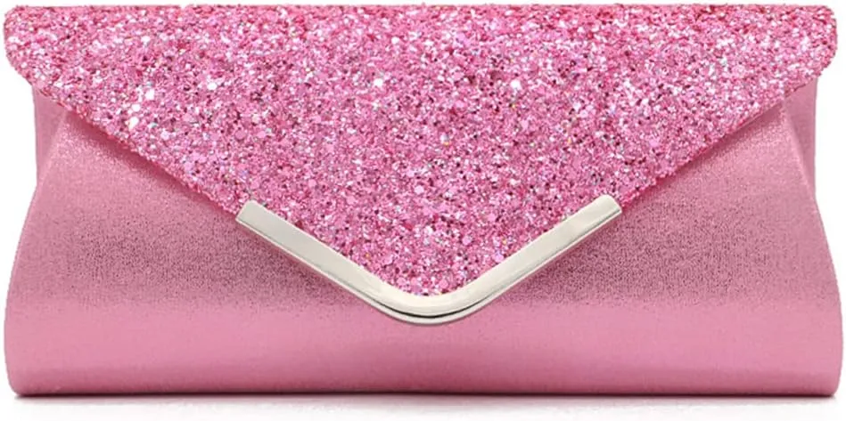 Women Envelope Clutch Bag Sequins Evening Bag Shiny Handbag with Detachable Chain Bridal Wedding Purse