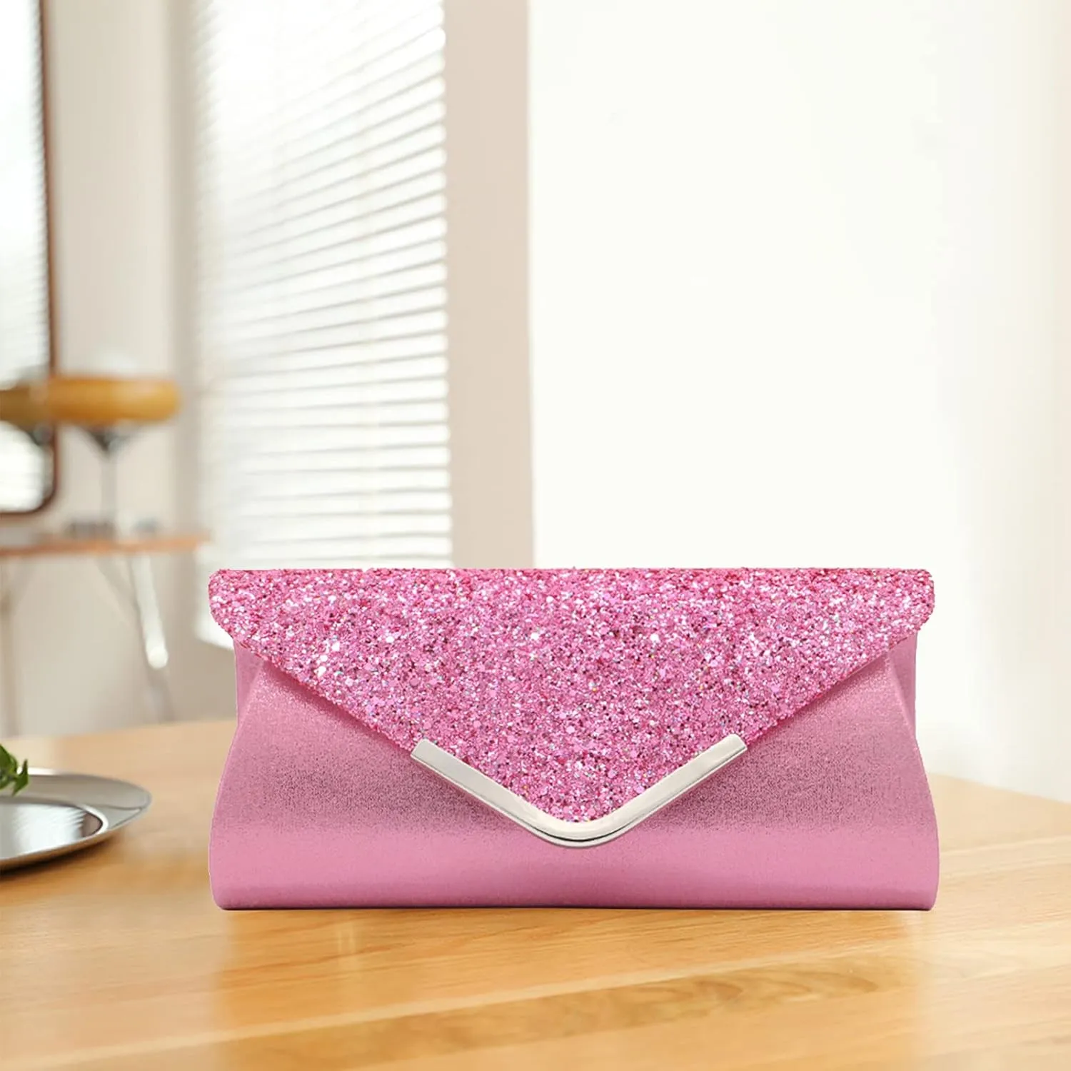Women Envelope Clutch Bag Sequins Evening Bag Shiny Handbag with Detachable Chain Bridal Wedding Purse