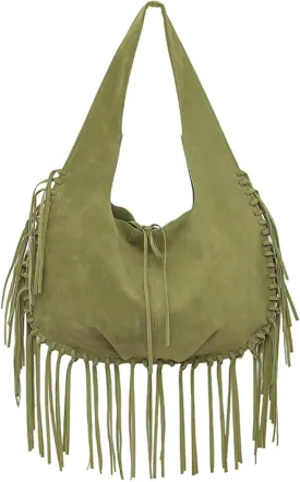 Women Vintage Suede Fringe Hobo Bag Tote Shoulder Bag Crossbody Bag and Hippie Western Cowgirl Purse Shoulder Bag