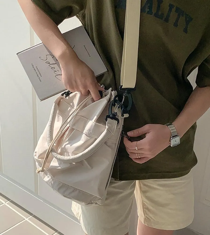 Womens Drawstring Bucket Bag Nylon Crossbody Bag Tote Handbags Casual Hobo Shoulder Purse